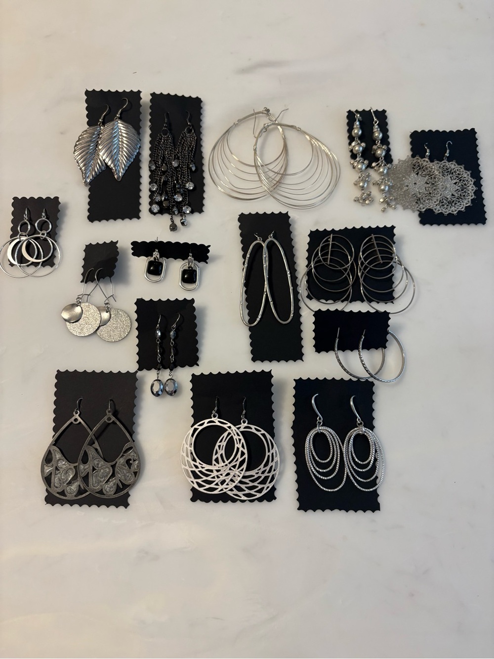 Lot of 15 Pair Pierced Silver-toned Earrings